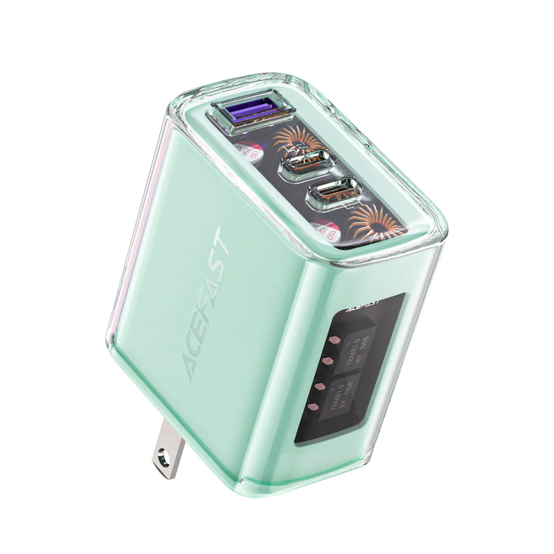 Cargador de pared de carga rápida Acefast A47 PD65W GaN Color Mountain Mist (2xUSB-C + USB-A) - Imagen 2