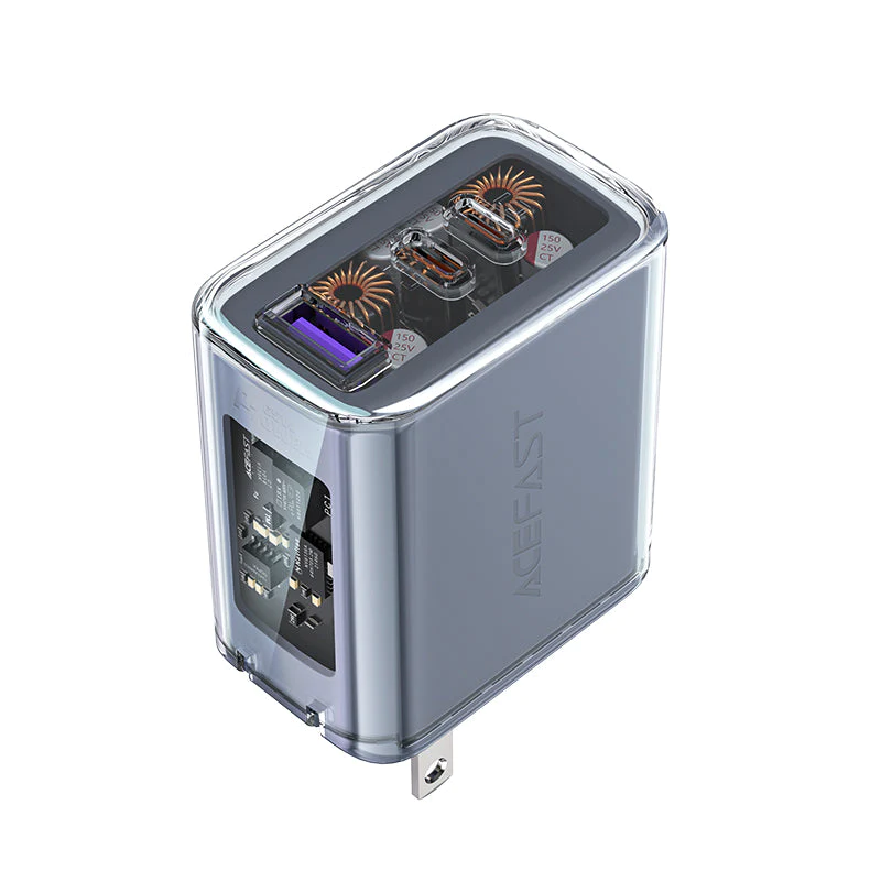 Cargador de pared de carga rápida Acefast A47 PD65W GaN Color Mica Gray (2xUSB-C + USB-A) - Imagen 2