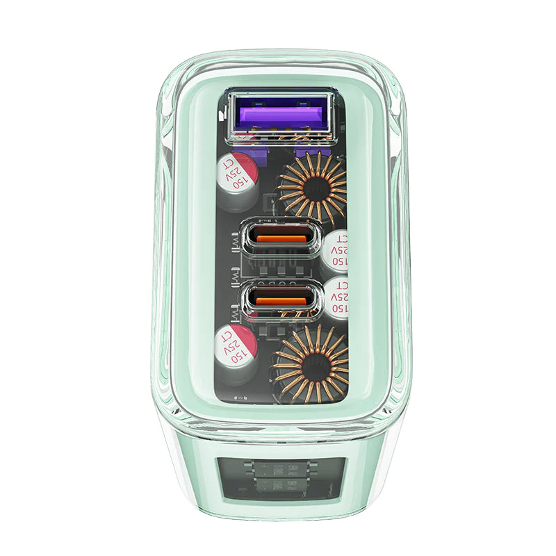 Cargador de pared de carga rápida Acefast A47 PD65W GaN Color Mountain Mist (2xUSB-C + USB-A) - Imagen 3