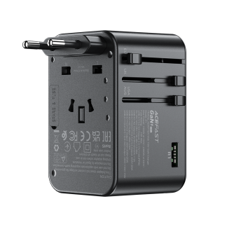 Adaptador de viaje Acefast GaN 75W 3xUSBC +2xUSBA +1xAC Multifuncional