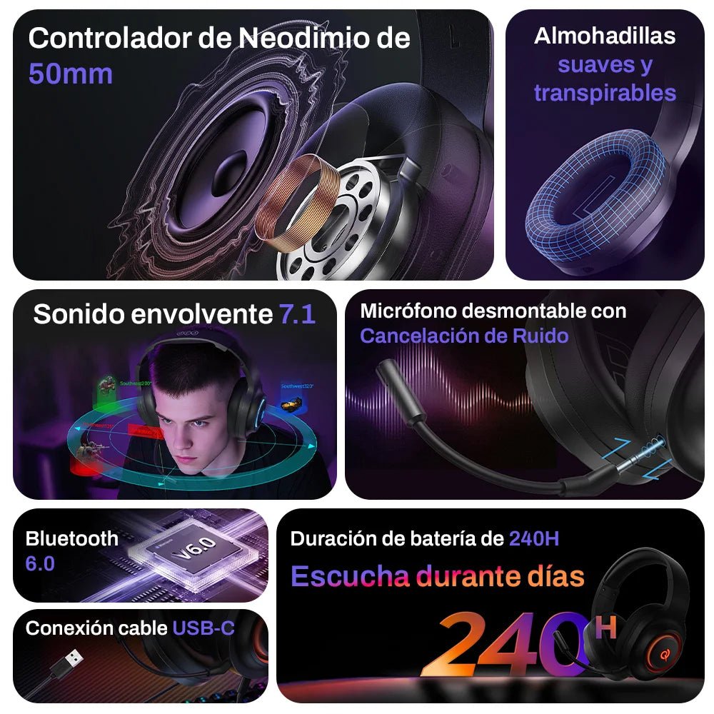 Audífonos Inalámbricos Gamer QCY HeroAD V200 triple conexión - Imagen 2