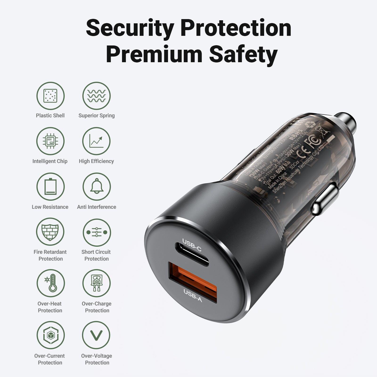 Cargador de Auto Acefast 60W USB-A + USB-C Carga Rápida - Imagen 2
