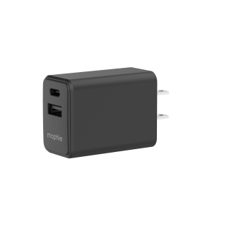 Cargador de pared mophie de 30W PD con puertos USB-C y USB-A Negro
