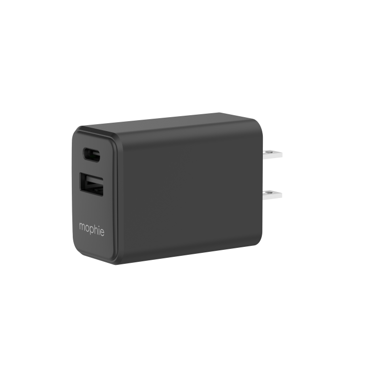 Cargador de pared mophie de 30W PD con puertos USB-C y USB-A Negro