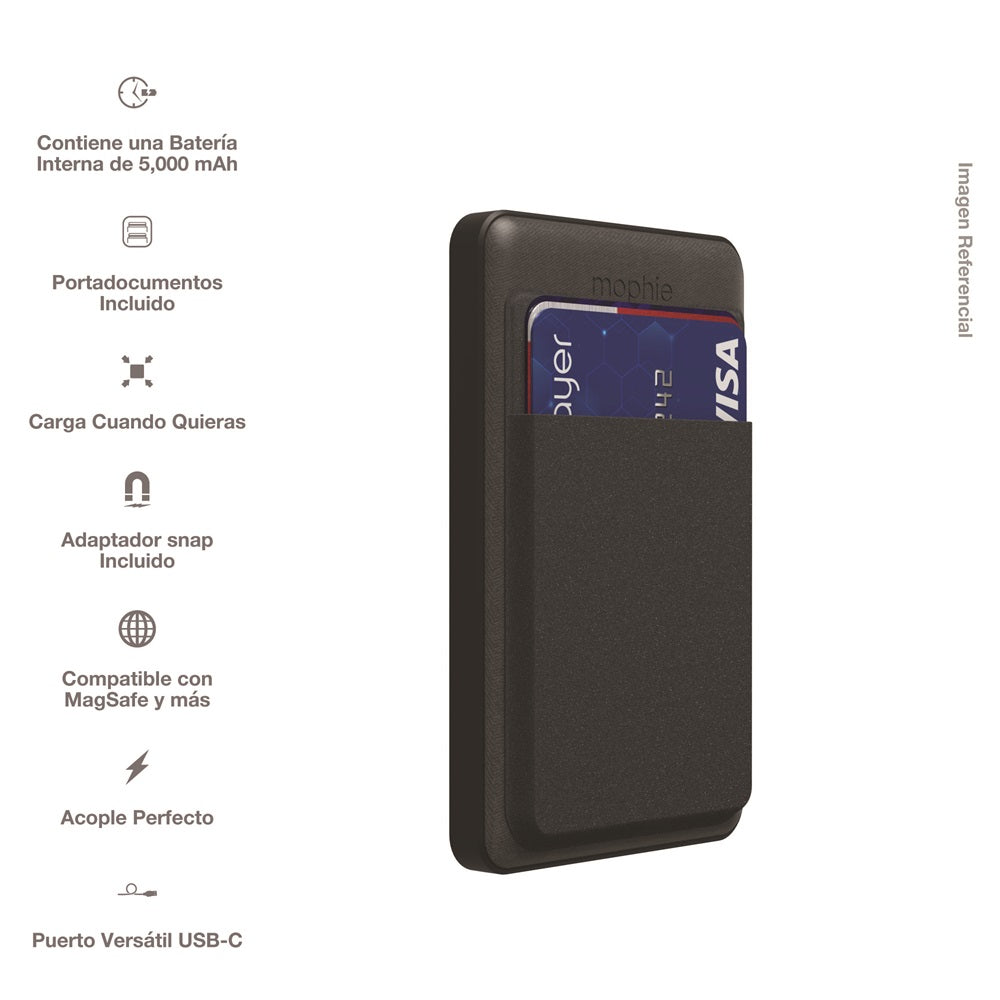 Powerbank inalámbrico con portadocumentos mophie snap+ juice pack mini compatible con MagSafe de 5,000mAh - Negro - Imagen 2