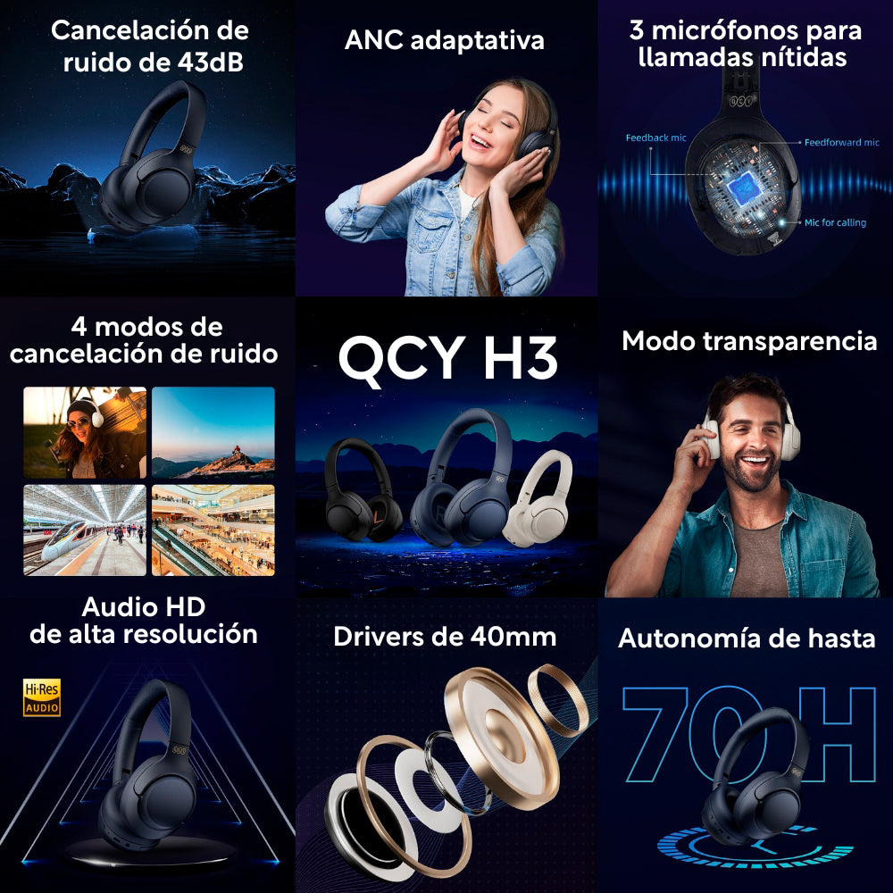 Combo QCY audífonos over-ear H3 + audífonos Crossky C10 - Imagen 3