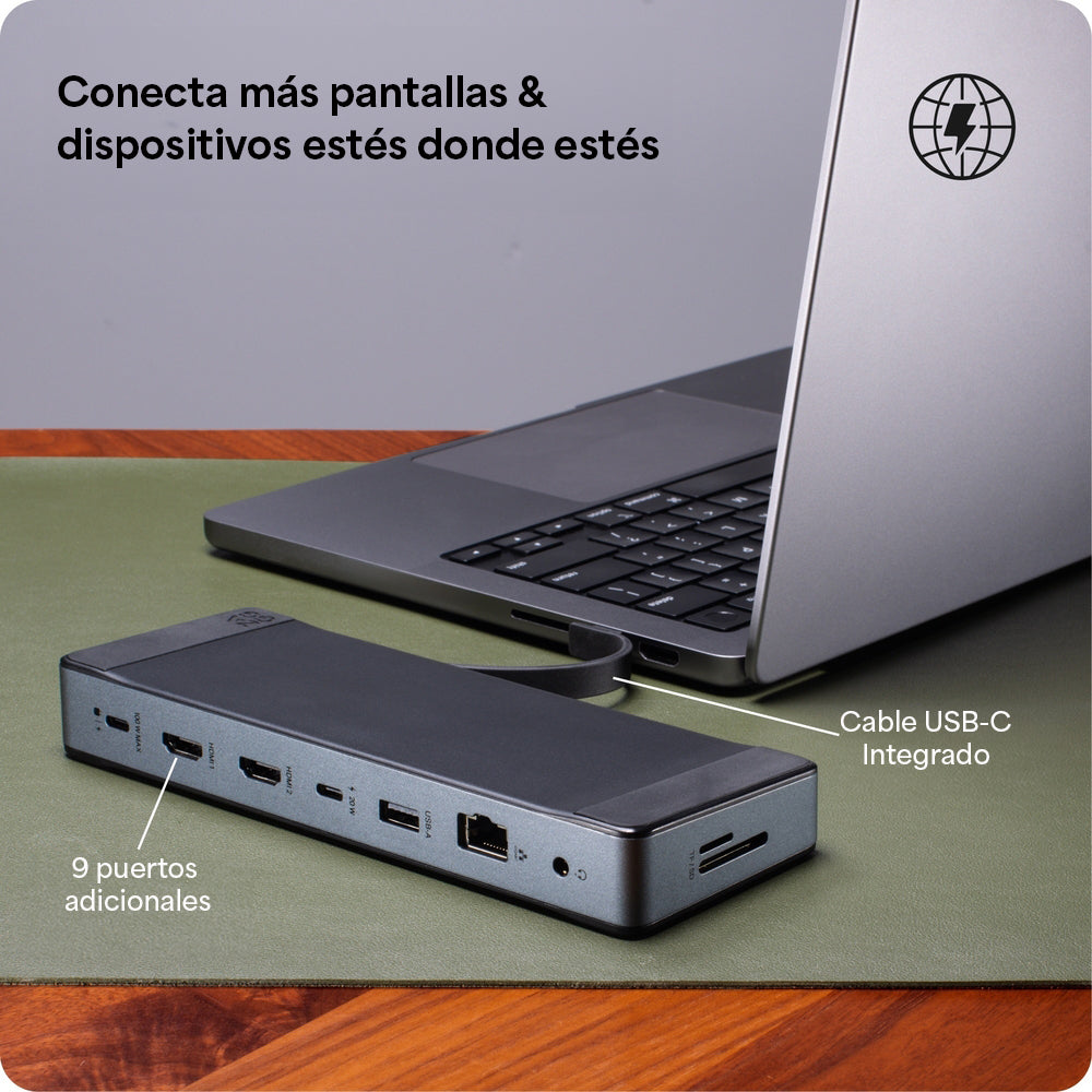 Hub adaptador ZAGG 9 puertos: 2 USB-C, 2 HDMI 4K, Ethernet, USB-A, SD/MicroSD, 1 cable USB-C integrado - Imagen 2