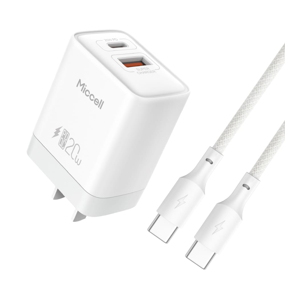Cargador Rápido 20W Doble entrada USB-A USB-C + Cable USB-C - Miccell VQ-T13 - Imagen 3