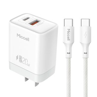Cargador Rápido 20W Doble entrada USB-A USB-C + Cable USB-C - Miccell VQ-T13