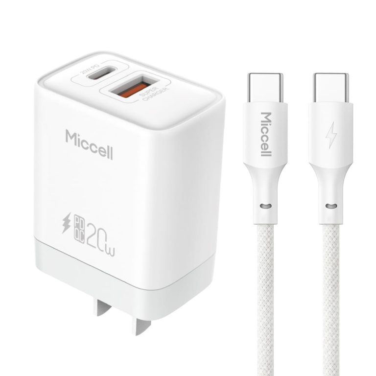 Cargador Rápido 20W Doble entrada USB-A USB-C + Cable USB-C - Miccell VQ-T13