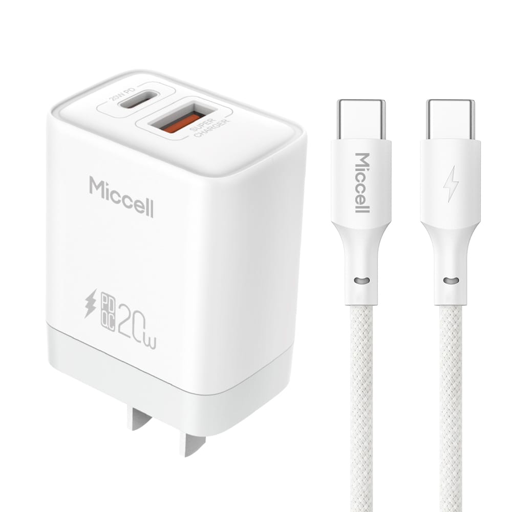 Cargador Rápido 20W Doble entrada USB-A USB-C + Cable USB-C - Miccell VQ-T13