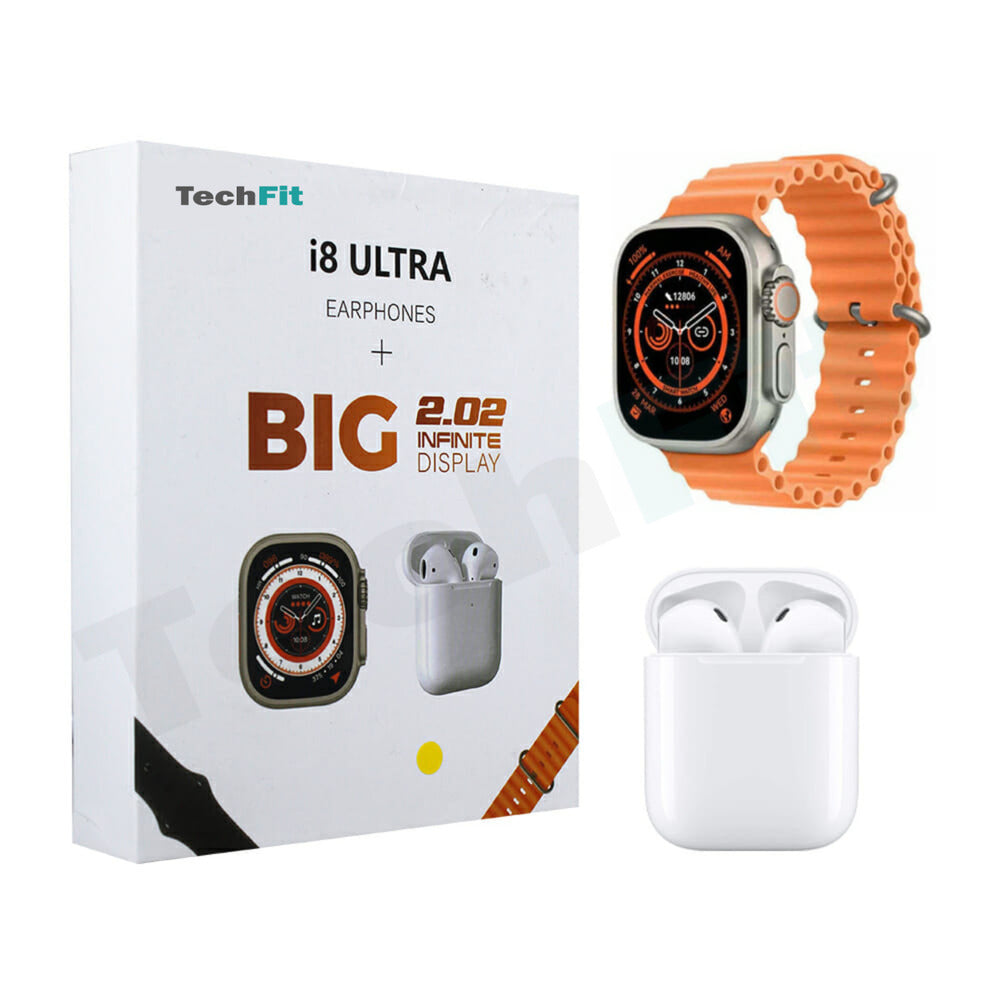 Techfit – Combo: Reloj Inteligente + Audífonos I8 Ultra Anaranjado - Imagen 2