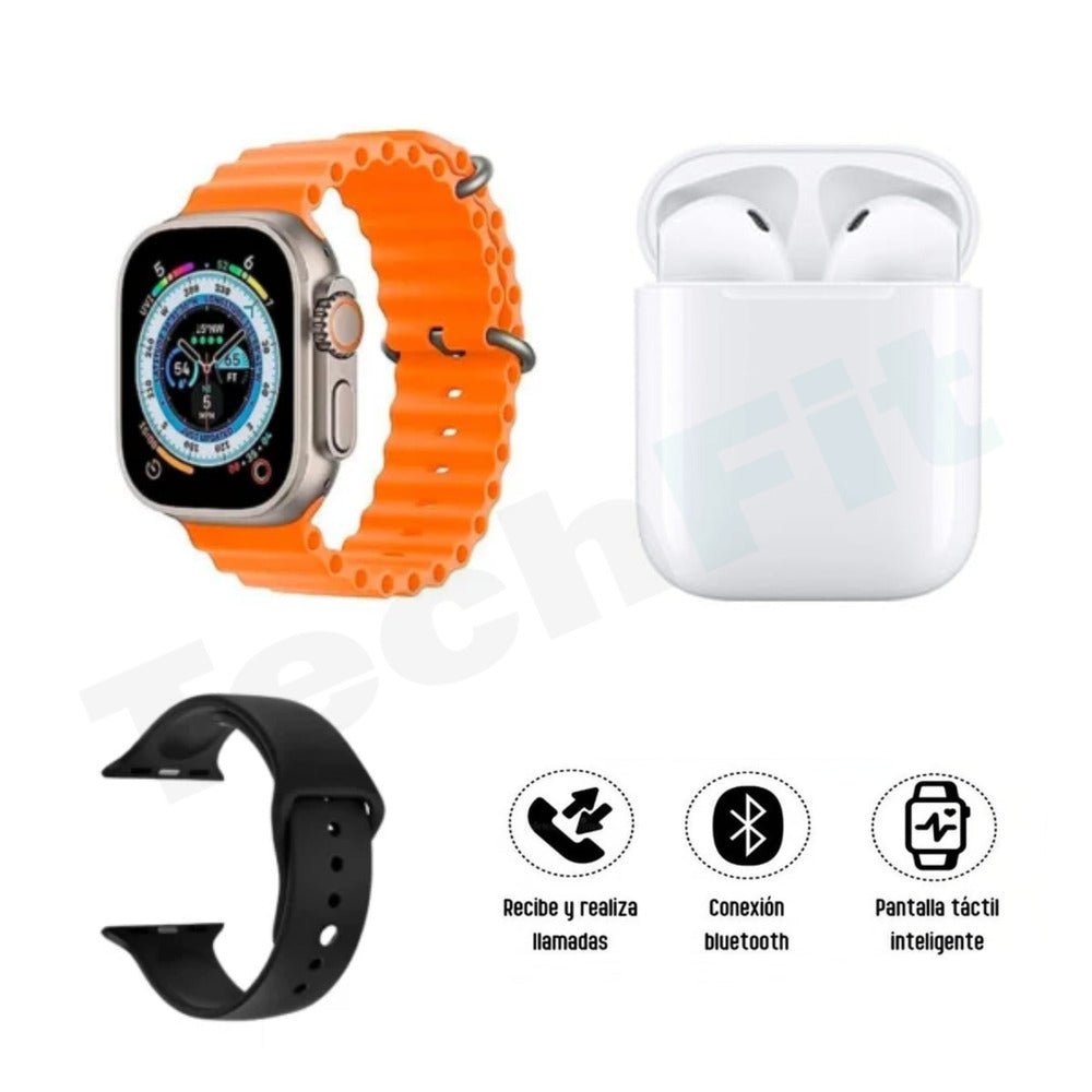 Techfit – Combo: Reloj Inteligente + Audífonos I8 Ultra Anaranjado - Imagen 3